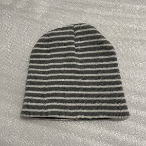 ✨ Sparkly Striped White & Gray Striped Beanie Hat ✨